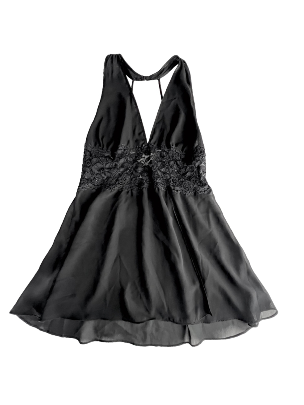 Seductionwear by Cinema Etoile black lace sheer halter babydoll chemise XL Y2K